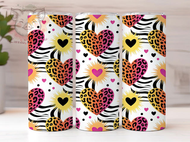 Retro Tie Dye Leopard Heart Tumbler, Tie Dye, Colorful Wrap, Sublimation Art, 20oz Tumbler, Love Theme, Retro Design Sublimation Lara' s Designs 