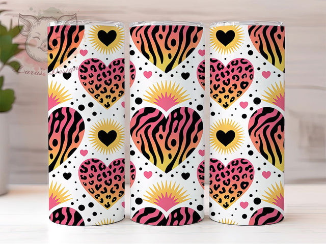 Retro Tie Dye Leopard Heart Tumbler, Tie Dye, Colorful Wrap, Sublimation Art, 20oz Tumbler, Love Theme, Retro Design Sublimation Lara' s Designs 