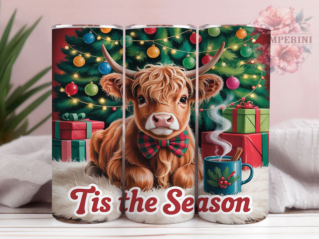 Retro Tis the Season Christmas Tumbler, Tis the Season Sublimation Design, Coquette Highland Cow Cup Art, 20oz Xmas Tumbler, Whimsical Cow Mug, Stylish Holiday Cup, Cozy Christmas Wrap Sublimation Li Zamperini 