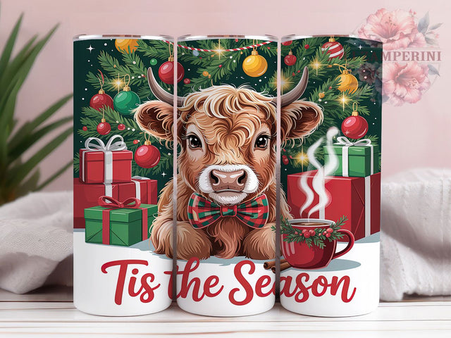Retro Tis the Season Christmas Tumbler, Tis the Season Sublimation Design, Coquette Highland Cow Cup Art, 20oz Xmas Tumbler, Whimsical Cow Mug, Stylish Holiday Cup, Cozy Christmas Wrap Sublimation Li Zamperini 