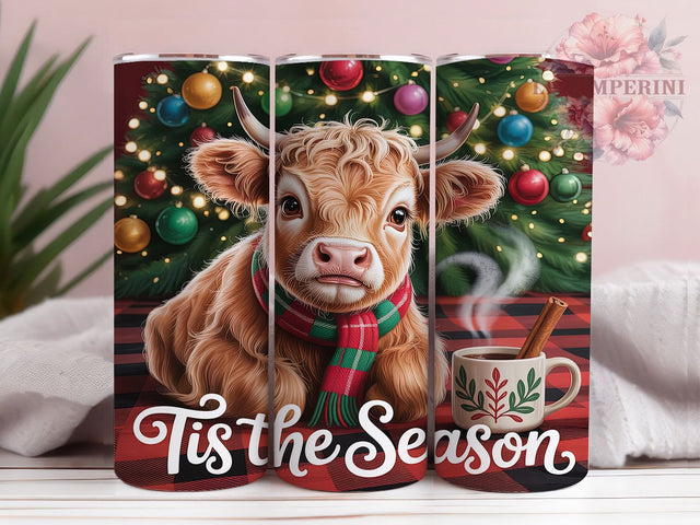 Retro Tis the Season Christmas Tumbler, Tis the Season Sublimation Design, Coquette Highland Cow Cup Art, 20oz Xmas Tumbler, Whimsical Cow Mug, Stylish Holiday Cup, Cozy Christmas Wrap Sublimation Li Zamperini 