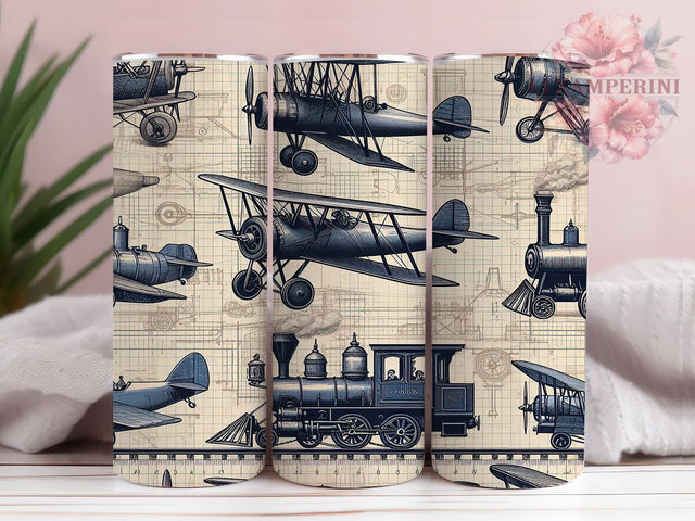 Retro Transportation Blueprint Tumbler, Planes Trains Cars Wrap, Retro Tumbler PNG, Transportation Blueprint Art, 20oz Tumbler Design, Classic Travel Sublimation, Blueprint Tumbler Sublimation Li Zamperini 