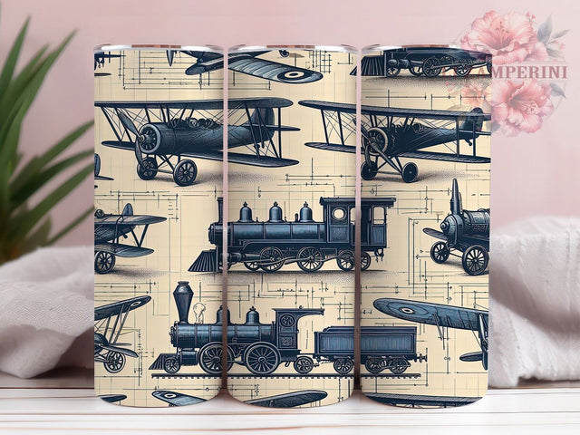 Retro Transportation Blueprint Tumbler, Planes Trains Cars Wrap, Retro Tumbler PNG, Transportation Blueprint Art, 20oz Tumbler Design, Classic Travel Sublimation, Blueprint Tumbler Sublimation Li Zamperini 
