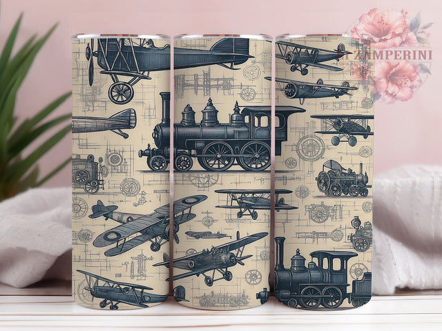 Retro Transportation Blueprint Tumbler, Planes Trains Cars Wrap, Retro Tumbler PNG, Transportation Blueprint Art, 20oz Tumbler Design, Classic Travel Sublimation, Blueprint Tumbler Sublimation Li Zamperini 