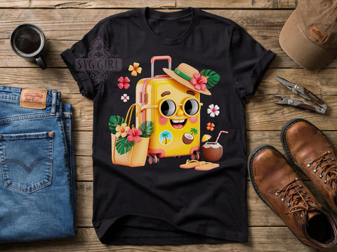 Retro Travel Luggage T-Shirt PNG, Retro Suitcase, Travel Style, Tropical Crown, Summer Vacation, Sublimation PNG, Cute Luggage, Beach Vibes Sublimation SvggirlplusArt 
