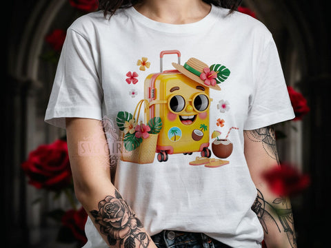 Retro Travel Luggage T-Shirt PNG, Retro Suitcase, Travel Style, Tropical Crown, Summer Vacation, Sublimation PNG, Cute Luggage, Beach Vibes Sublimation SvggirlplusArt 