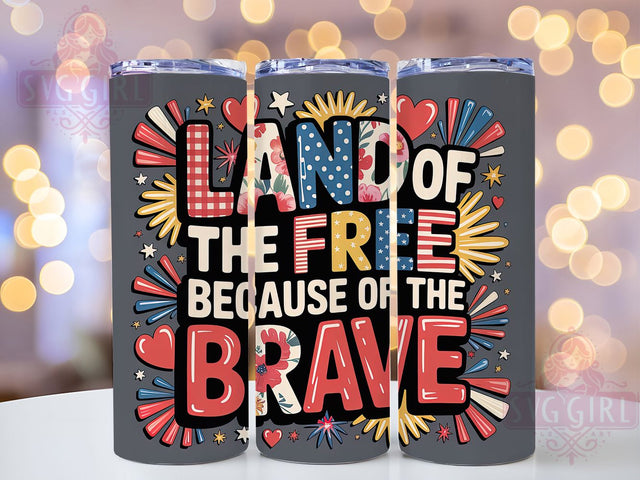 Retro USA Patriotic 20oz Tumbler Wrap, Land Of The Free, Brave Quote Design, Sublimation Wrap, 20oz Tumbler Design, PNG Tumbler Wrap, Patriotic Theme Sublimation SvggirlplusArt 