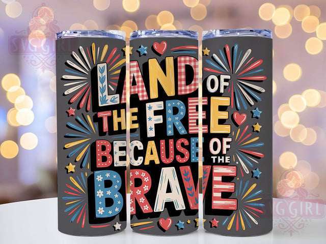 Retro USA Patriotic 20oz Tumbler Wrap, Land Of The Free, Brave Quote Design, Sublimation Wrap, 20oz Tumbler Design, PNG Tumbler Wrap, Patriotic Theme Sublimation SvggirlplusArt 