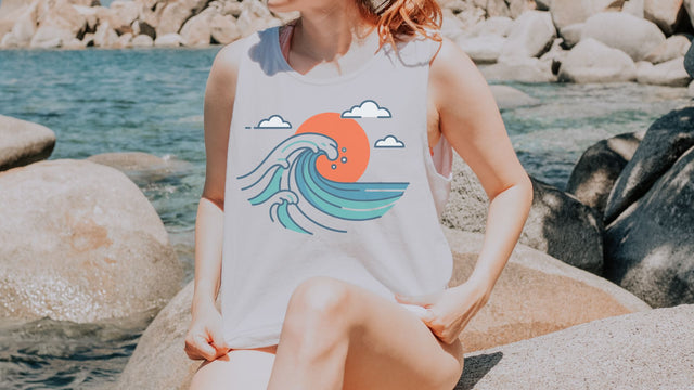 Retro Vacation Wave SVG | Sun Clouds Beach Design | Summer Tank Top Cut File | Cricut Silhouette Ready SVG So Fontsy VIP Design Shop 