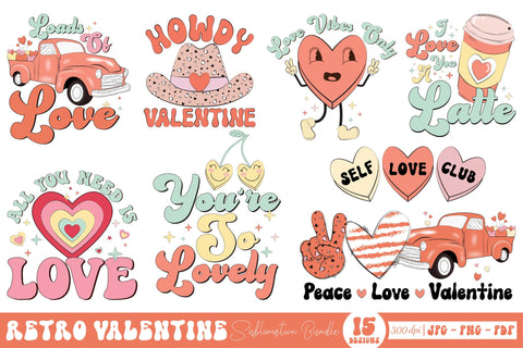 Retro Valentine PNG Sublimation Bundle Sublimation CraftLabSVG 