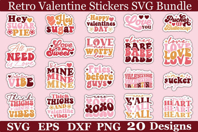 Retro Valentine Stickers SVG Bundle SVG akazaddesign 