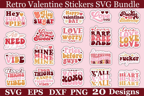 Retro Valentine Stickers SVG Bundle SVG akazaddesign 