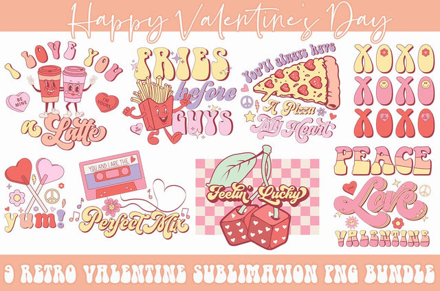 Retro Valentine's Day PNG Bundle Sublimation Cut file Sublimation Freeling Design House 