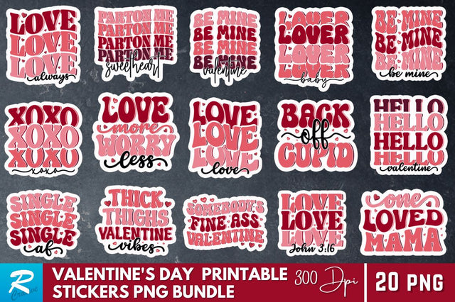 Retro Valentine's day Stickers Bundle Sublimation Regulrcrative 