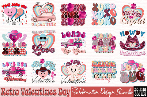 Retro Valentines Day Sublimation Design Bundle Sublimation SVGArt 