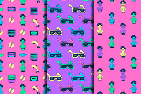 Retro Vaporwave Seamless Patterns Digital Pattern Rin Green 