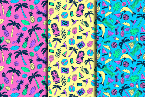 Retro Vaporwave Seamless Patterns Digital Pattern Rin Green 