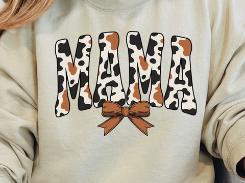 Retro Varsity Mama Cow Print Coquette Design , Western Mama Bow Animal Print Sublimation Shirt SVG & PNG SVG DesignDestine 