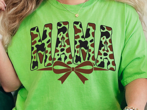 Retro Varsity Mama Cow Print Coquette Design , Western Mama Bow Animal Print Sublimation Shirt SVG & PNG SVG DesignDestine 