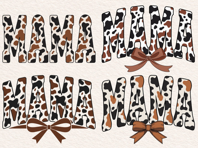 Retro Varsity Mama Cow Print Coquette Design , Western Mama Bow Animal Print Sublimation Shirt SVG & PNG SVG DesignDestine 