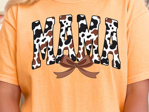 Retro Varsity Mama Cow Print Coquette Design , Western Mama Bow Animal Print Sublimation Shirt SVG & PNG SVG DesignDestine 