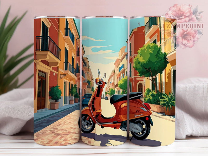 Retro Vespa Scooter Lover Tumbler, Italian Style Cup, Vintage Vespa Design, Retro Scooter Present, Classic Ride Tumbler, Motor Scooter Gift, European Style Cup Sublimation Li Zamperini 