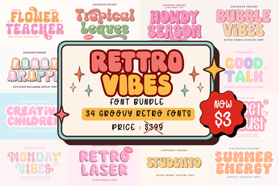 Retro Vibes Font Bundle Font Masyafi Studio 