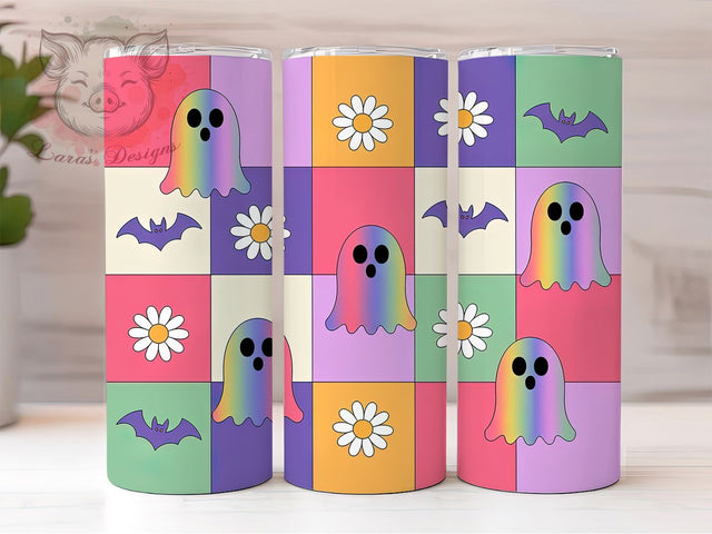 Retro Vintage Cute Halloween Ghost Tumbler, Cute Ghost Wrap, 20Oz Sublimation Design, Vintage Halloween Cup, Spooky Ghost Tumbler, Halloween Drinkware, Fall Coffee Cup Sublimation Lara' s Designs 