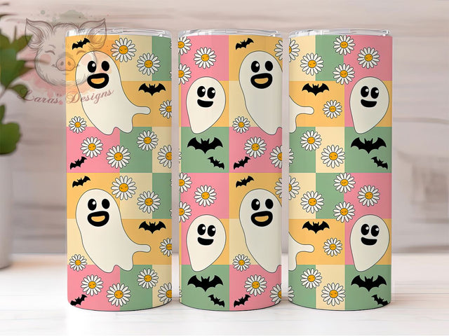 Retro Vintage Ghost Halloween Tumbler, Vintage Ghost Wrap, 20Oz Sublimation, Spooky Retro Cup, Classic Halloween Drinkware, Old School Ghost Design, Nostalgic Fall Tumbler Sublimation Lara' s Designs 