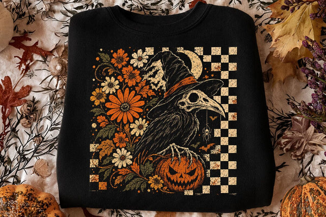 Retro Vintage Halloween Crow PNG Design SVG DesignDestine 