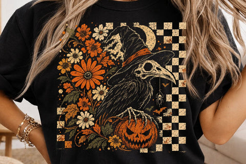 Retro Vintage Halloween Crow PNG Design SVG DesignDestine 