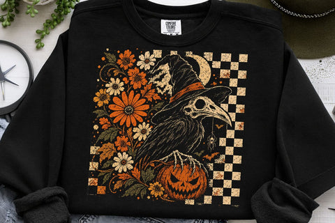 Retro Vintage Halloween Crow PNG Design SVG DesignDestine 