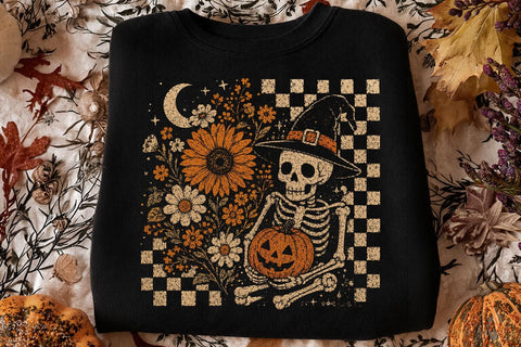 Retro Vintage Skeleton Pumpkin PNG Design SVG DesignDestine 