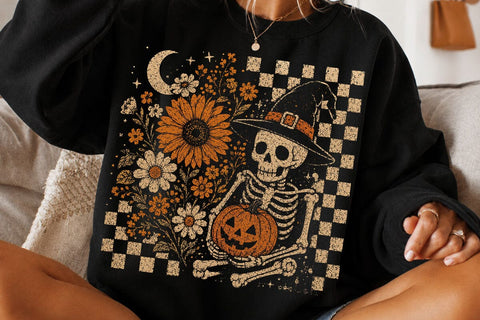 Retro Vintage Skeleton Pumpkin PNG Design SVG DesignDestine 