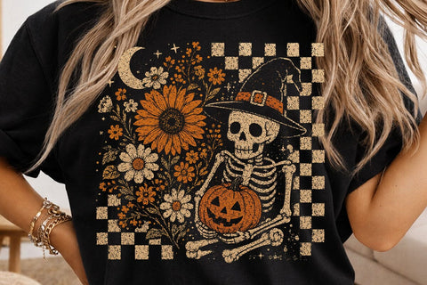Retro Vintage Skeleton Pumpkin PNG Design SVG DesignDestine 