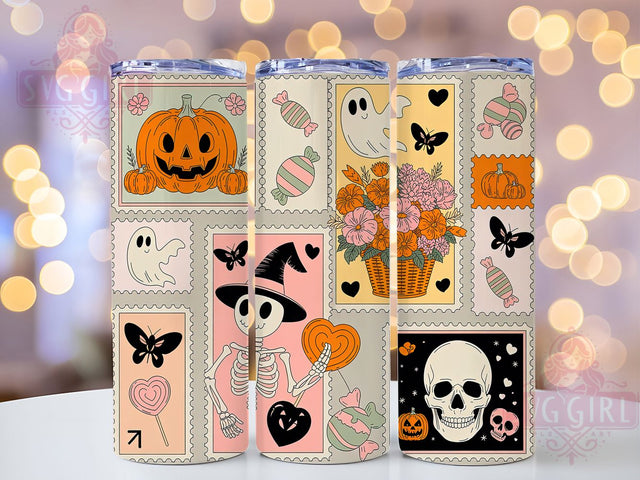 Retro Vintage Stamp Halloween Tumbler, Vintage Stamp Sublimation PNG, 20oz Spooky Cup Wrap, Old-Fashioned Halloween Design, Postage Stamp Halloween Wrap, Antique Halloween Drinkware, Classic Spooky Season Tum Sublimation SvggirlplusArt 