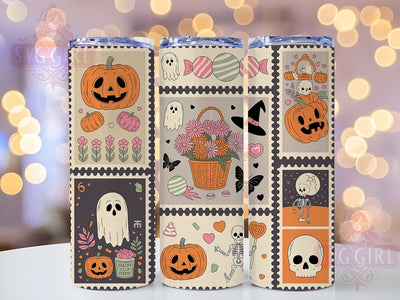 Retro Vintage Stamp Halloween Tumbler, Vintage Stamp Sublimation PNG, 20oz Spooky Cup Wrap, Old-Fashioned Halloween Design, Postage Stamp Halloween Wrap, Antique Halloween Drinkware, Classic Spooky Season Tum Sublimation SvggirlplusArt 