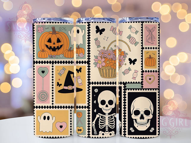 Retro Vintage Stamp Halloween Tumbler, Vintage Stamp Sublimation PNG, 20oz Spooky Cup Wrap, Old-Fashioned Halloween Design, Postage Stamp Halloween Wrap, Antique Halloween Drinkware, Classic Spooky Season Tum Sublimation SvggirlplusArt 