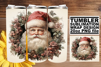 Retro Watercolor Holiday Tumbler Wrap - Christmas 20oz PNG Sublimation afrosvg 