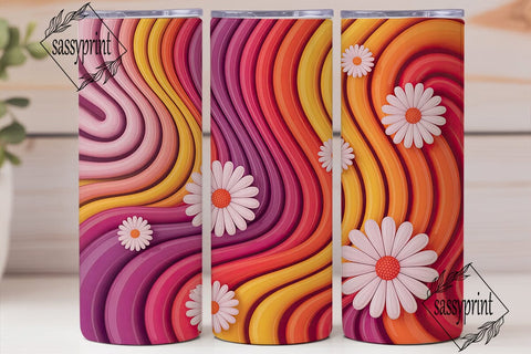 Retro Wavy Floral 20oz Tumbler Wrap Sublimation sassyprint 