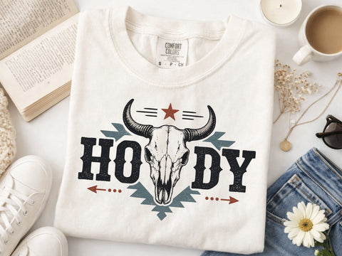 Retro Western cow skull graphic for country t-shirt design SVG DesignDestine 