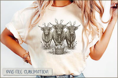 Retro Western Easter Highland Cow PNG Sublimation Shetara Begum 