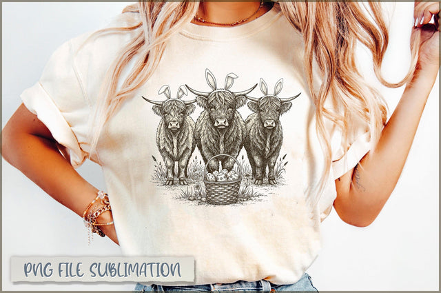 Retro Western Easter Highland Cow PNG Sublimation Shetara Begum 