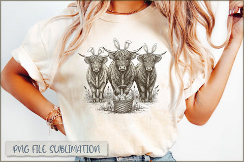 Retro Western Easter Highland Cow PNG Sublimation Shetara Begum 