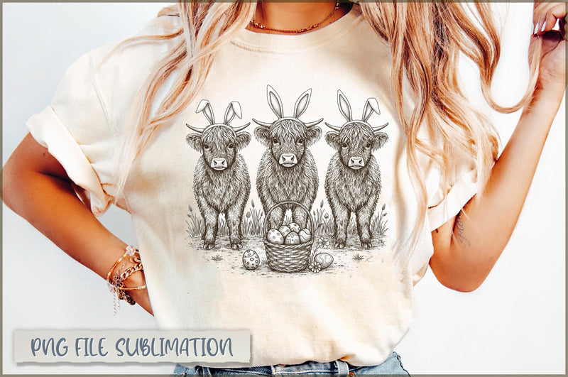 Retro Western Easter Highland Cow PNG Sublimation Shetara Begum 