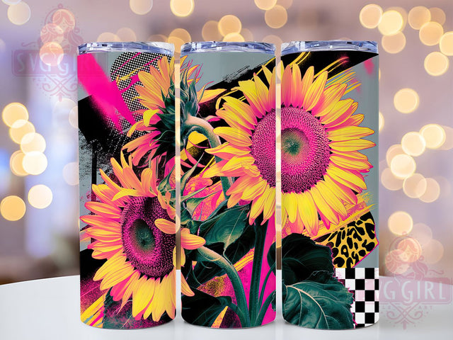 Retro Western Sunflower Tumbler, Western Cow Theme, Rustic Country Chic, Vintage Floral Wrap, Bold Farmhouse Style, Seamless Artistic Print, Boho Western Motif, 20Oz Tumbler, Sublimation Sublimation SvggirlplusArt 