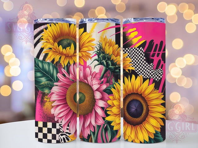 Retro Western Sunflower Tumbler, Western Cow Theme, Rustic Country Chic, Vintage Floral Wrap, Bold Farmhouse Style, Seamless Artistic Print, Boho Western Motif, 20Oz Tumbler, Sublimation Sublimation SvggirlplusArt 