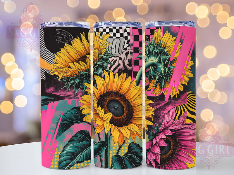 Retro Western Sunflower Tumbler, Western Cow Theme, Rustic Country Chic, Vintage Floral Wrap, Bold Farmhouse Style, Seamless Artistic Print, Boho Western Motif, 20Oz Tumbler, Sublimation Sublimation SvggirlplusArt 