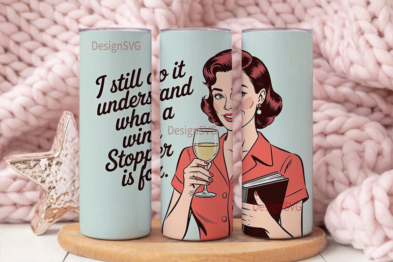 Retro Wine Lover 20oz Tumbler Wrap Sublimation DesignSVG 