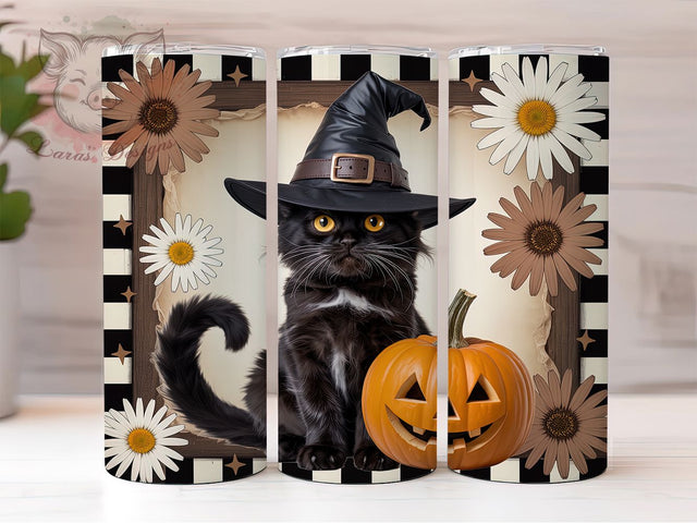 Retro Witch Cat Halloween 20Oz Tumbler, Vintage Halloween Cup, 20Oz Sublimation Wrap, Spooky Cat Drinkware, Witchy Coffee Tumbler, Halloween Cat Design, Fall Mug Wrap Sublimation Lara' s Designs 